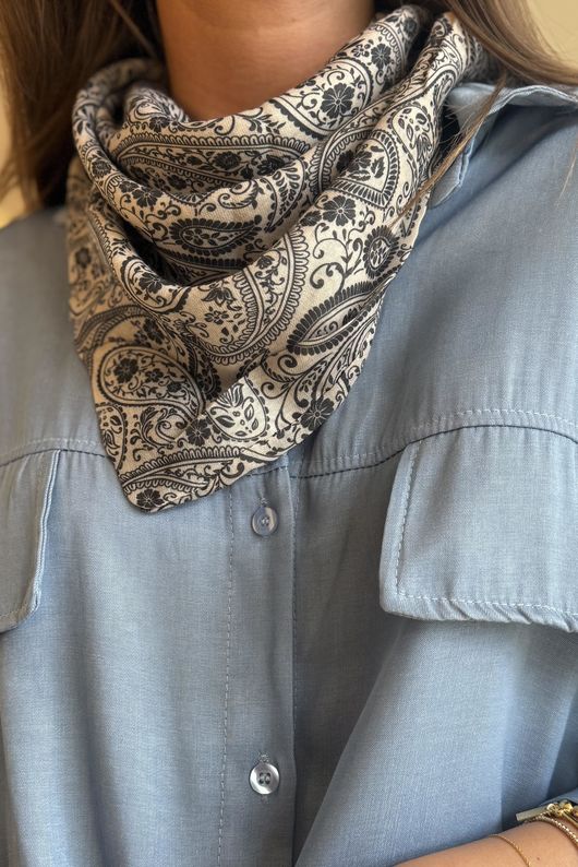 Paisley Park Triangle Neckerchief Stone & Charcoal **